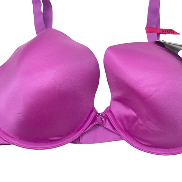 Maidenform Womens Demi Coverage SZ 32DD Tshirt Bra Satin Fuchsia Lift Support - Picture 2 of 10